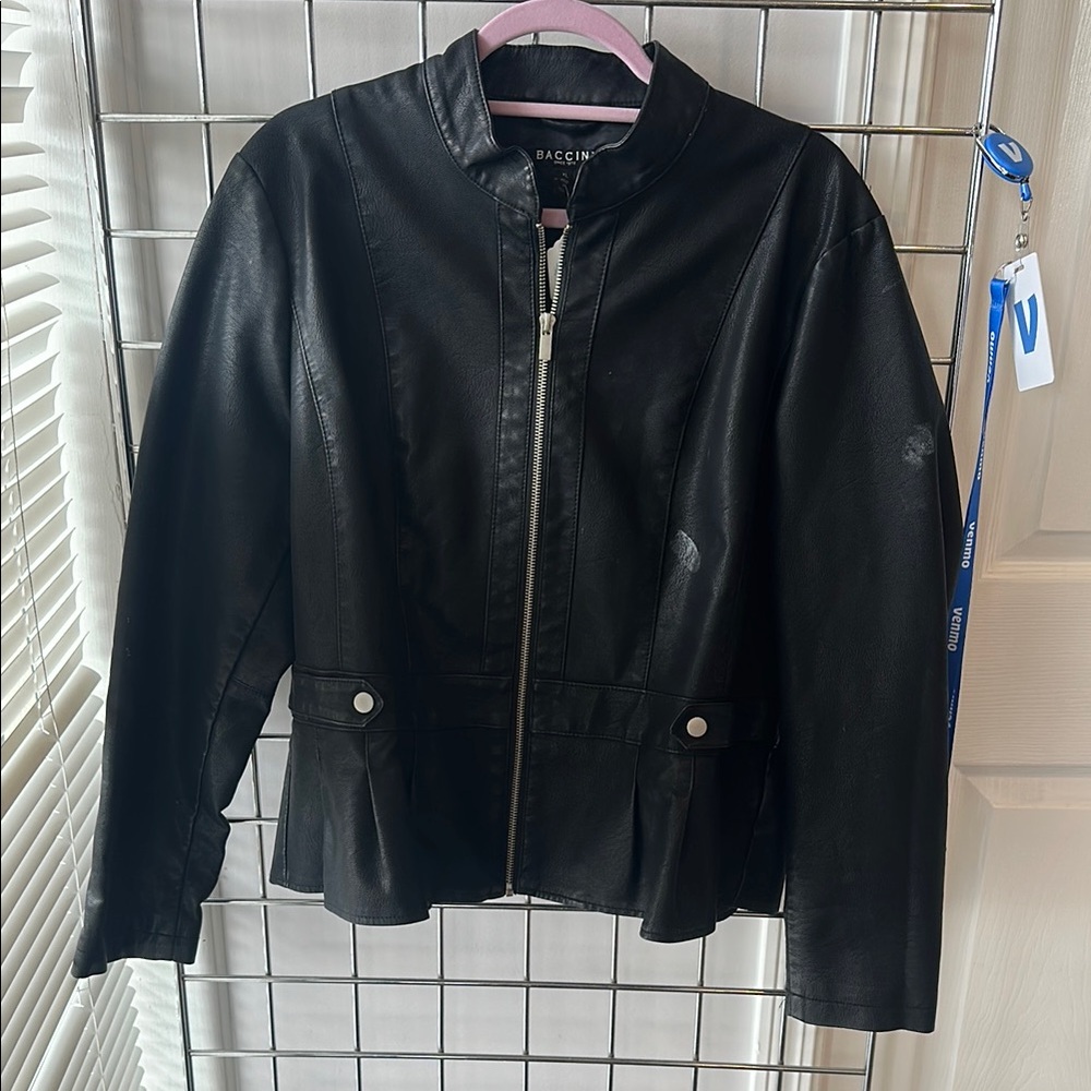Baccini Black Leather Jacket Zip-Up Fitted